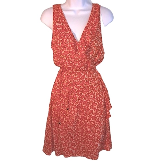 Angie Dresses & Skirts - 🔴 4/$15 Angie multi orange ditsy floral wrap dress sz L in EUC